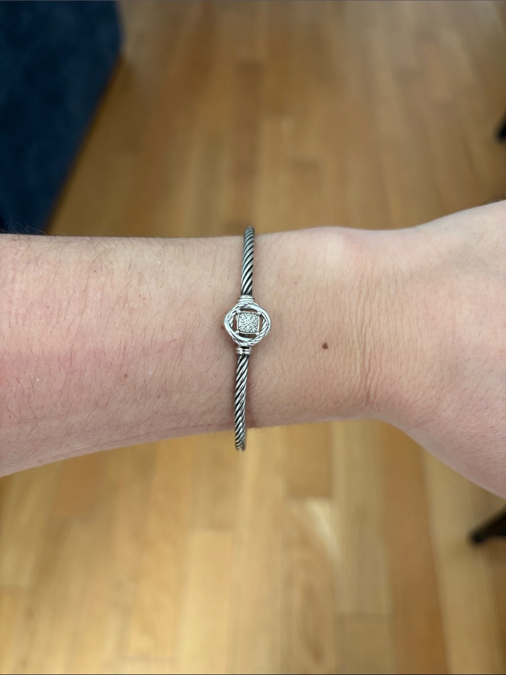 David Yurman Silver Twisted Cable Bangle with Pavé Diamond Station